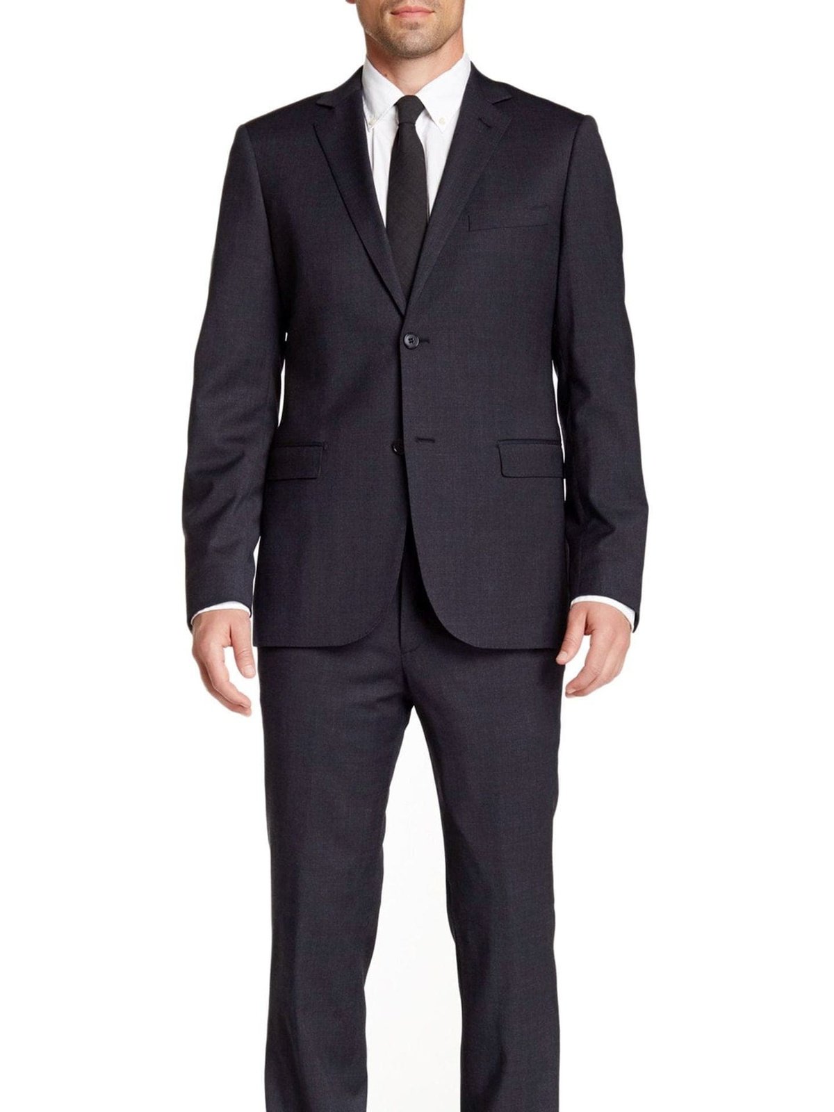 Zanetti Sale Suits Zanetti Slim Fit Navy Blue Pinstriped Two Button Stretch Wool Suit