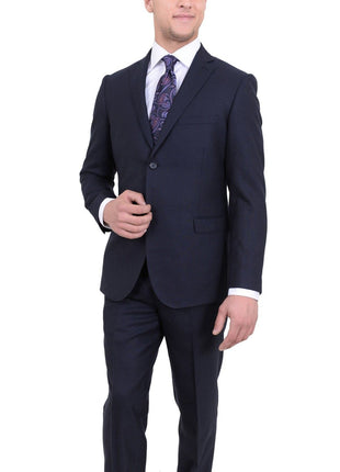 Zanetti Sale Suits Zanetti Slim Fit Navy Blue Textured Two Button Wool Suit