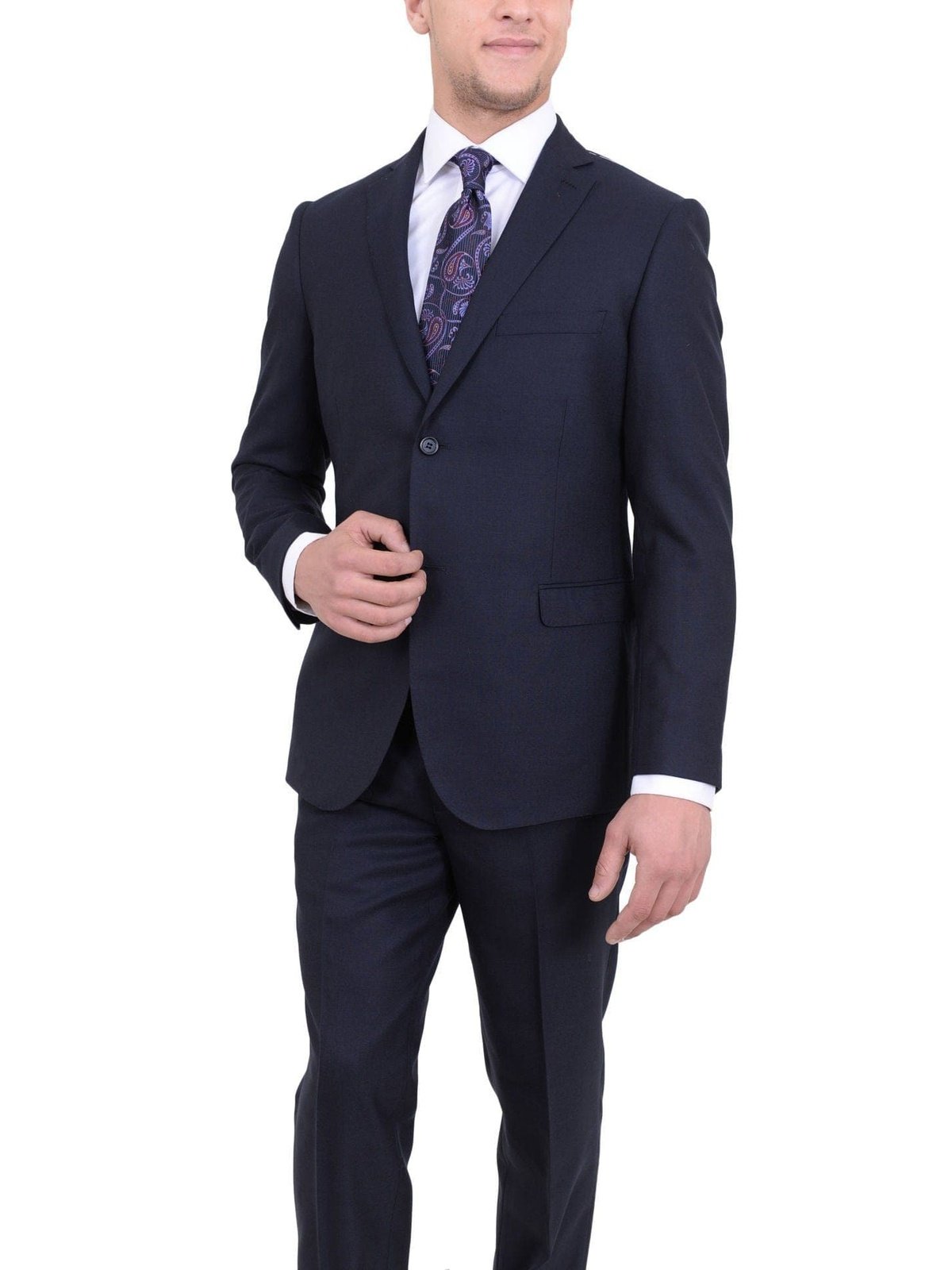 Zanetti Sale Suits Zanetti Slim Fit Navy Blue Textured Two Button Wool Suit