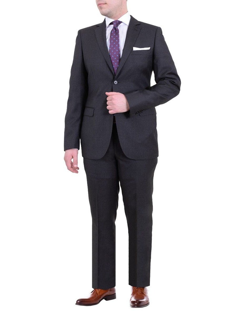 Zanetti Sale Suits Zanetti Slim Fit Solid Gray  Two Button Wool Suit