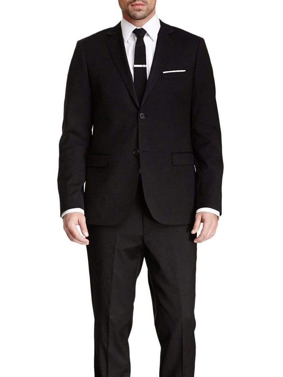 Zanetti TWO PIECE SUITS 46L Zanetti Slim Fit Black Pinstriped Two Button Wool Blend Suit