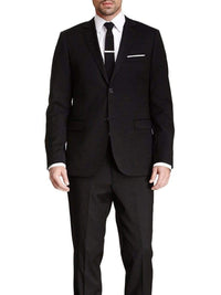 Thumbnail for Zanetti TWO PIECE SUITS 46L Zanetti Slim Fit Black Pinstriped Two Button Wool Blend Suit