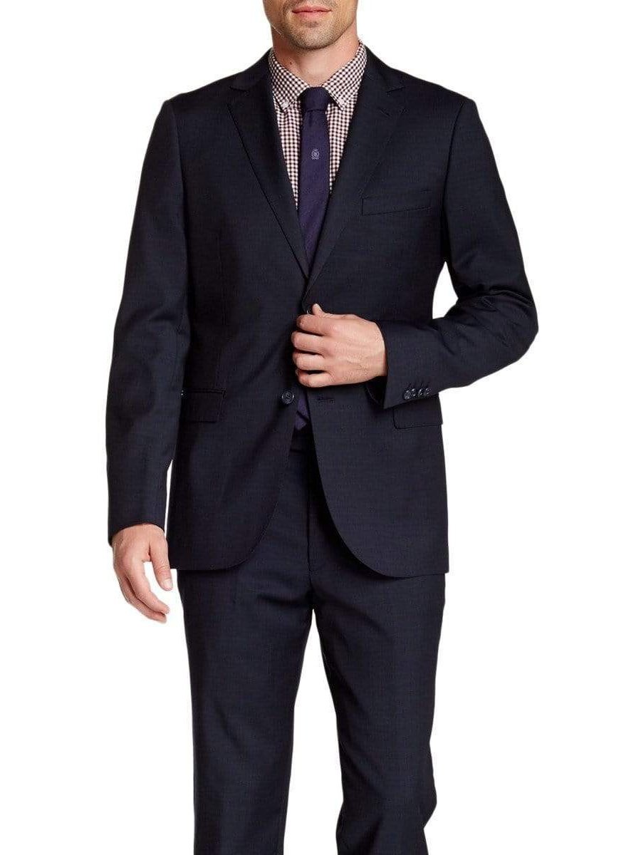 Zanetti TWO PIECE SUITS 46L Zanetti Slim Fit Navy Pindot Two Button Wool Suit