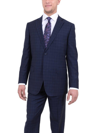 Zanetti TWO PIECE SUITS Zanetti Classic Fit Blue Plaid Textured Two Button Wool Suit