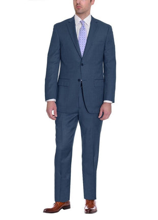 Zanetti TWO PIECE SUITS Zanetti Classic Fit Navy Blue Birdseye Two Button Wool Suit