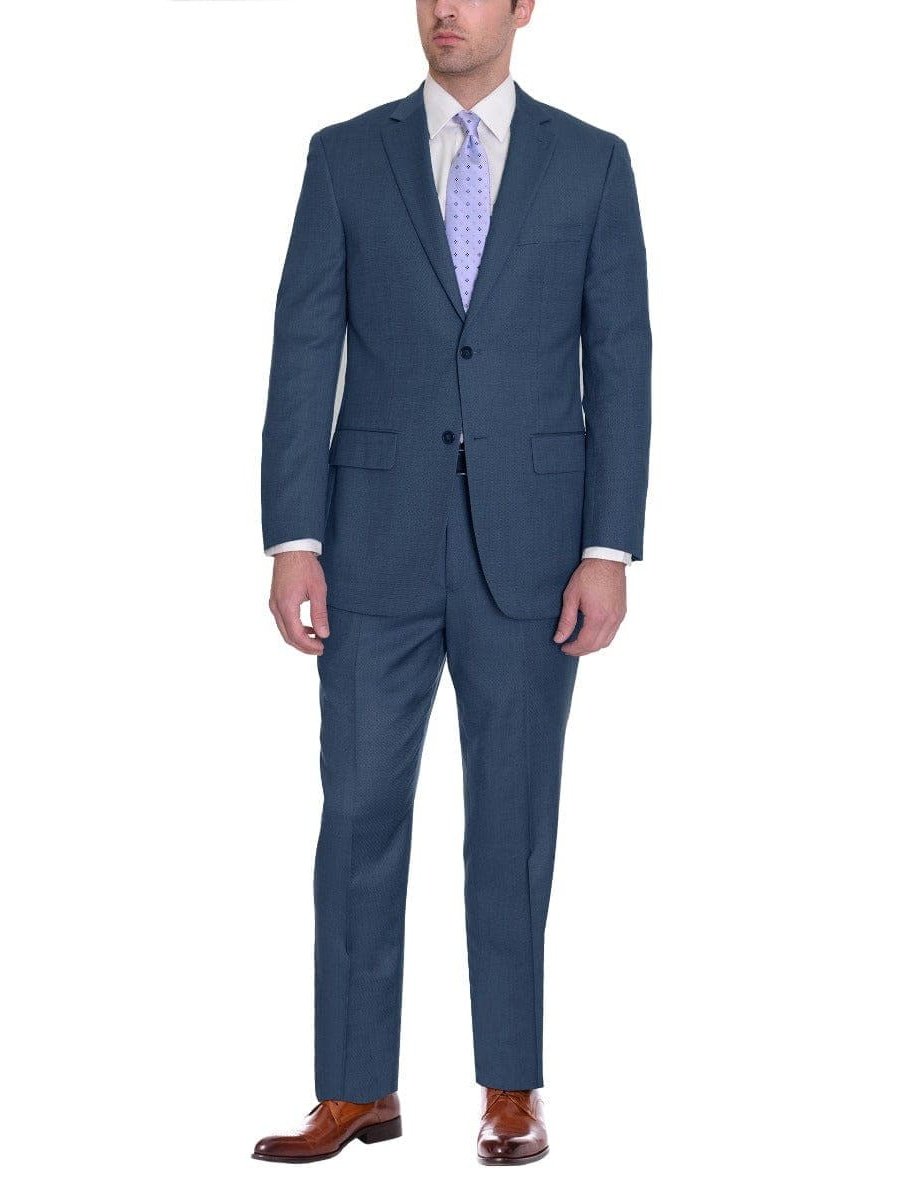 Zanetti TWO PIECE SUITS Zanetti Classic Fit Navy Blue Birdseye Two Button Wool Suit