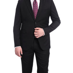 Zanetti TWO PIECE SUITS Zanetti Classic Fit Solid Black Two Button Wool Suit