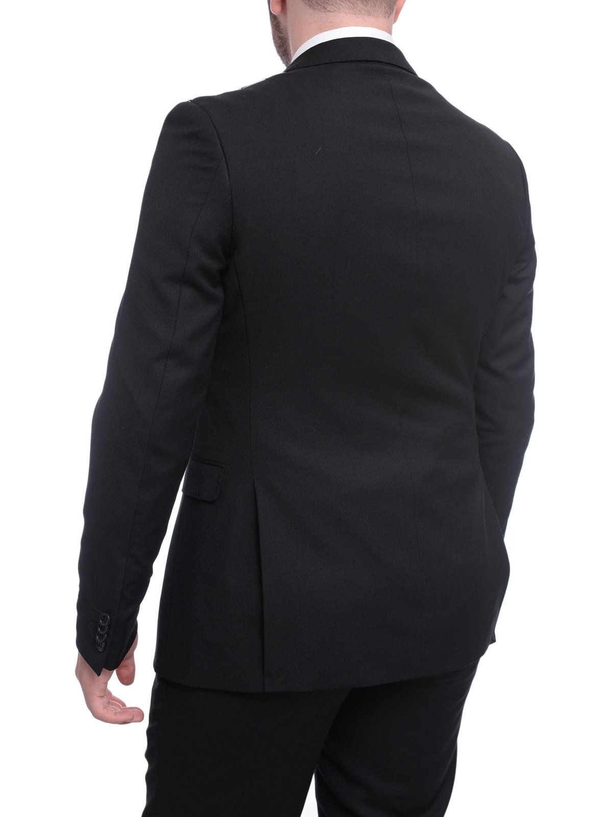 Zanetti TWO PIECE SUITS Zanetti Classic Fit Solid Black Two Button Wool Suit