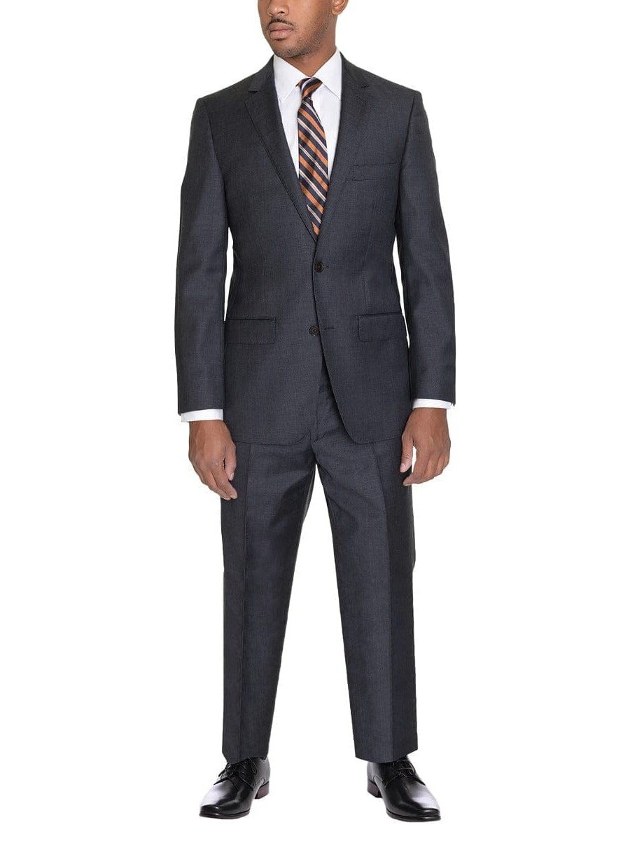 Zanetti TWO PIECE SUITS Zanetti Classic Fit Solid Charcoal Gray Two Button Wool Suit