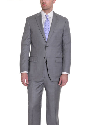 Zanetti TWO PIECE SUITS Zanetti Mens Classic Fit Gray Birdseye Two Button Wool Suit
