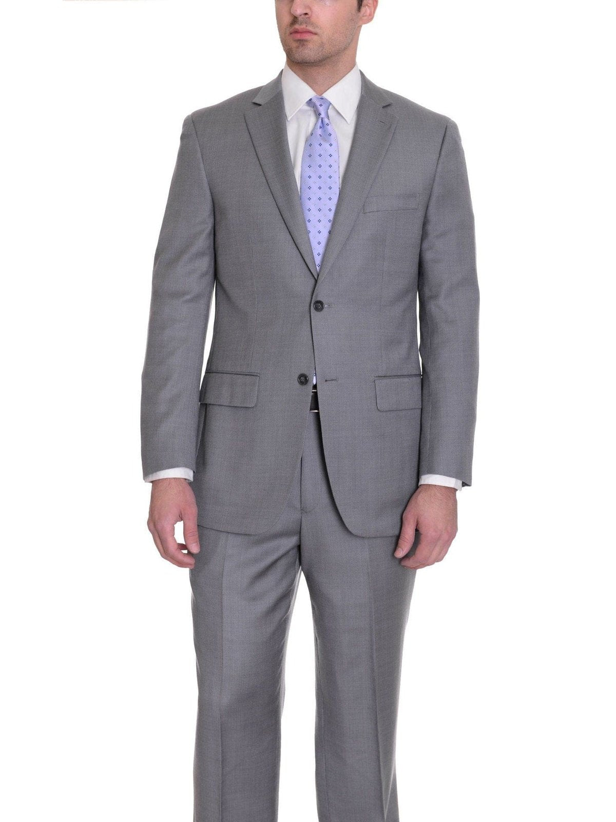 Zanetti TWO PIECE SUITS Zanetti Mens Classic Fit Gray Birdseye Two Button Wool Suit