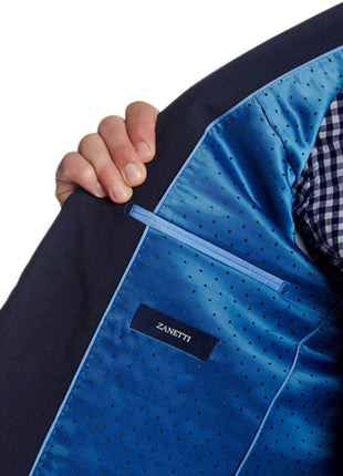 Zanetti TWO PIECE SUITS Zanetti Modern Fit Navy Blue Plaid Two Button Wool Suit With Ticket Pocket