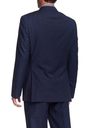 Zanetti TWO PIECE SUITS Zanetti Modern Fit Navy Blue Plaid Two Button Wool Suit With Ticket Pocket