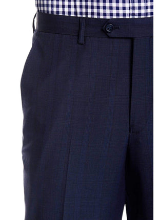 Zanetti TWO PIECE SUITS Zanetti Modern Fit Navy Blue Plaid Two Button Wool Suit With Ticket Pocket